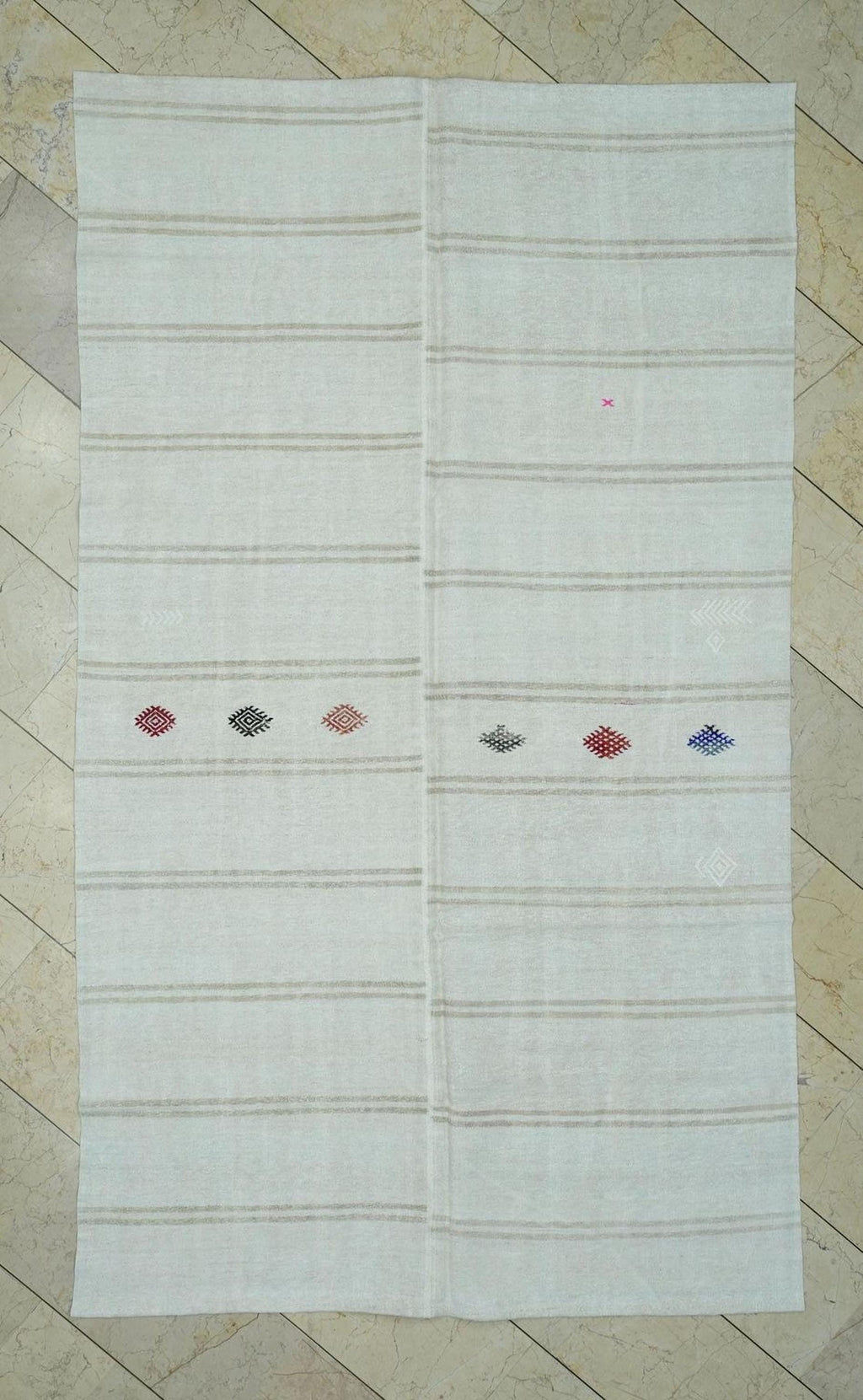 Minimalist Stripe Vintage Hemp Kilim Rug: Turkish Flat Woven Rugs, 5,2x8,8 Ft.