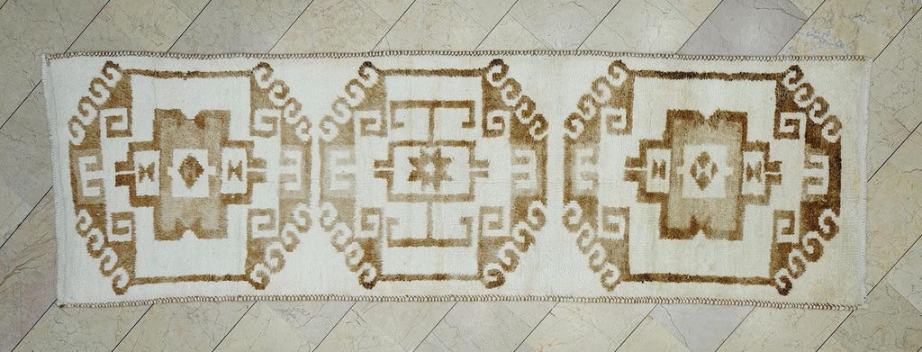 Brown & White Turkish Wool Rug Runner: Home Kitchen Decor Rugs, 3.3 x 10.5 ft.