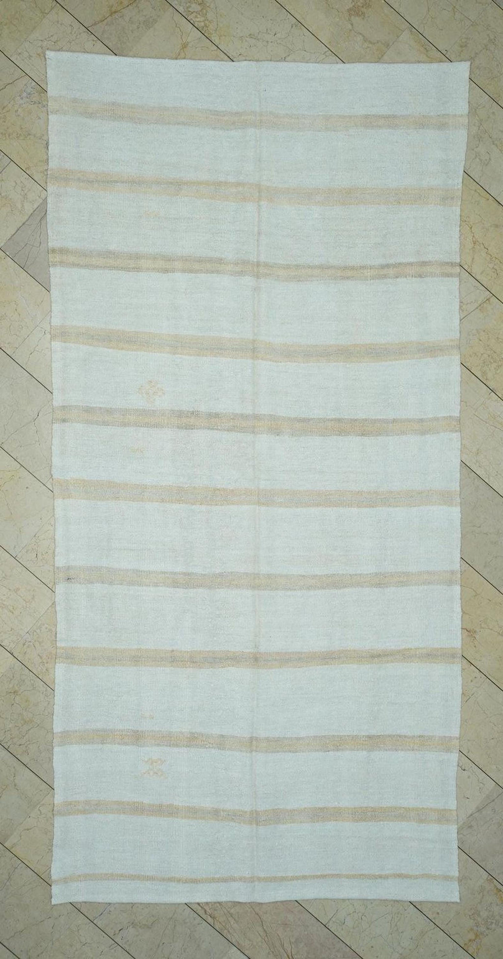 Minimalist Striped Hemp Kilim Rug: Turkish Vintage Rugs 5,6" x 11,4" Feet