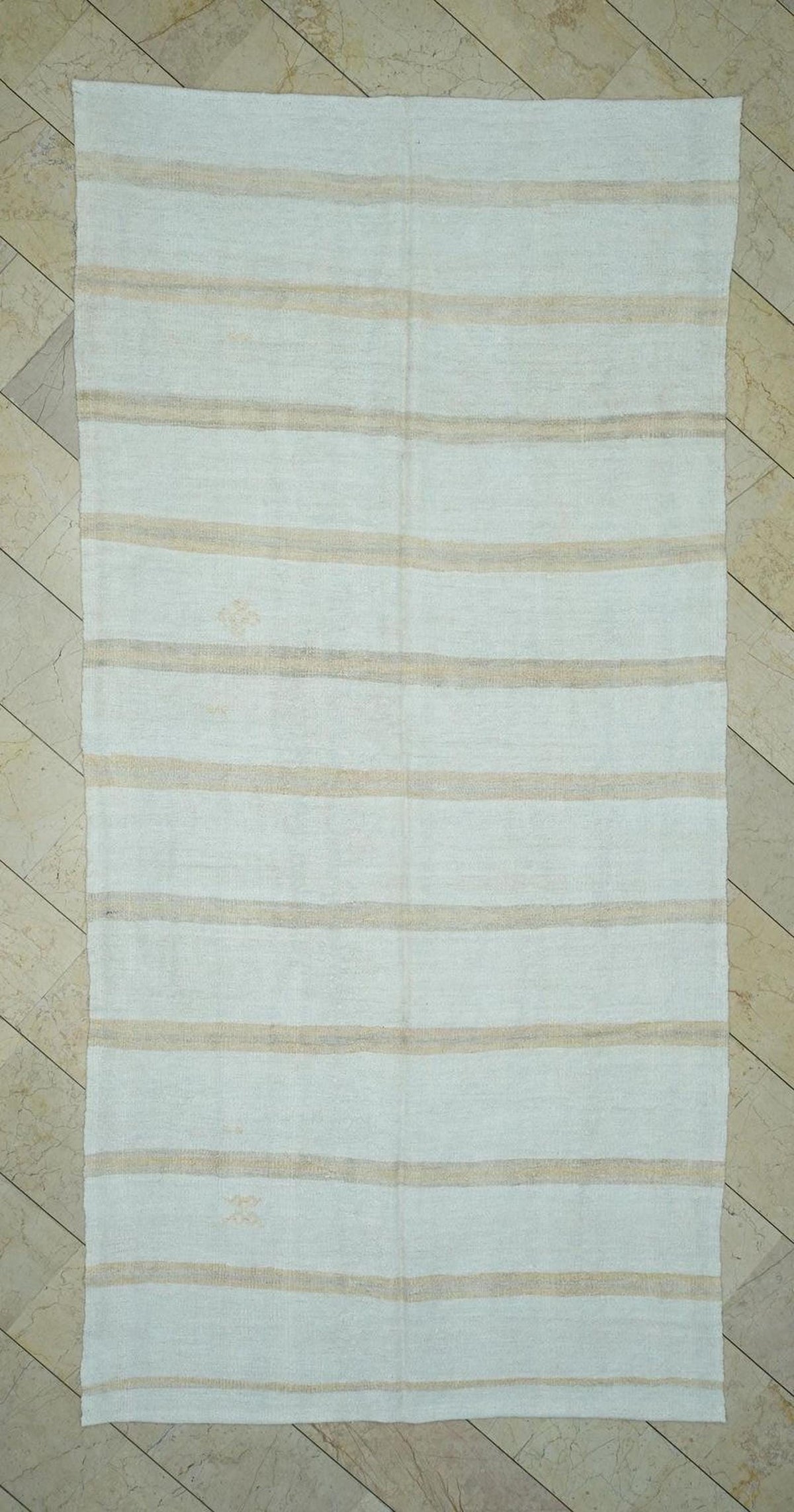 Minimalist Striped Hemp Kilim Rug: Turkish Vintage Rugs 5,6" x 11,4" Feet