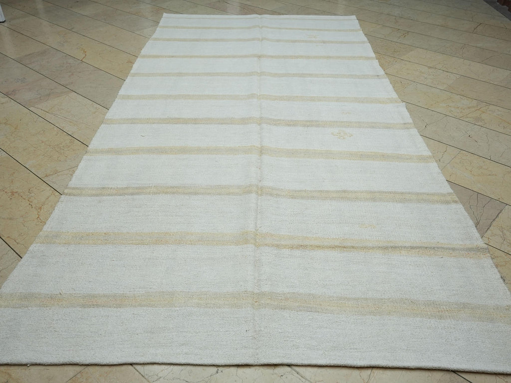 Minimalist Striped Hemp Kilim Rug: Turkish Vintage Rugs 5,6" x 11,4" Feet