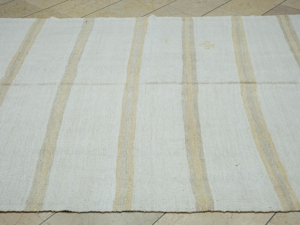 Minimalist Striped Hemp Kilim Rug: Turkish Vintage Rugs 5,6" x 11,4" Feet