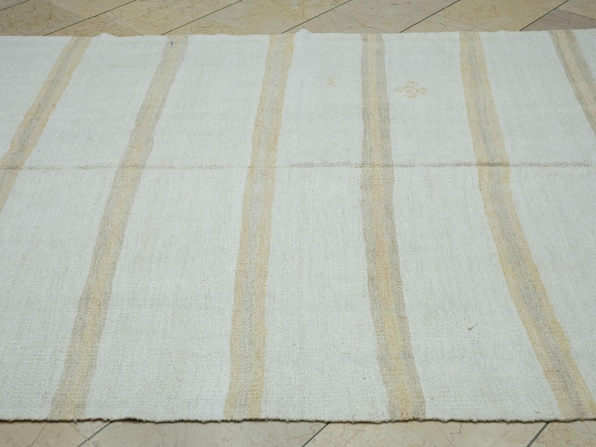 Minimalist Striped Hemp Kilim Rug: Turkish Vintage Rugs 5,6" x 11,4" Feet