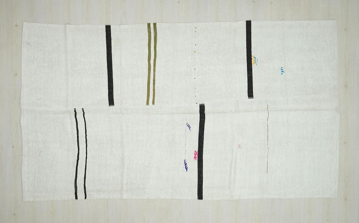Scandinavian Decor Vintage Hemp Kilim Rug: Striped Turkish Flat Woven Rugs 6x11 Ft