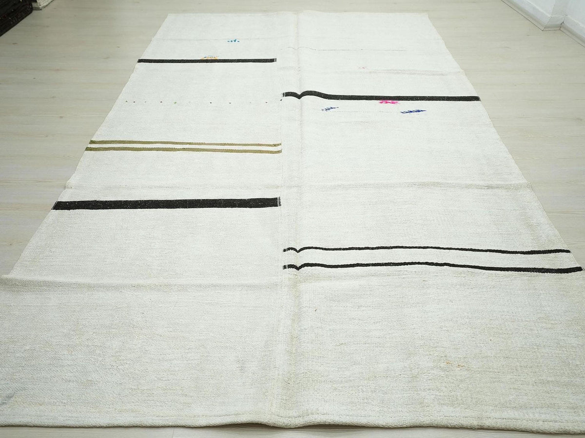 Scandinavian Decor Vintage Hemp Kilim Rug: Striped Turkish Flat Woven Rugs 6x11 Ft