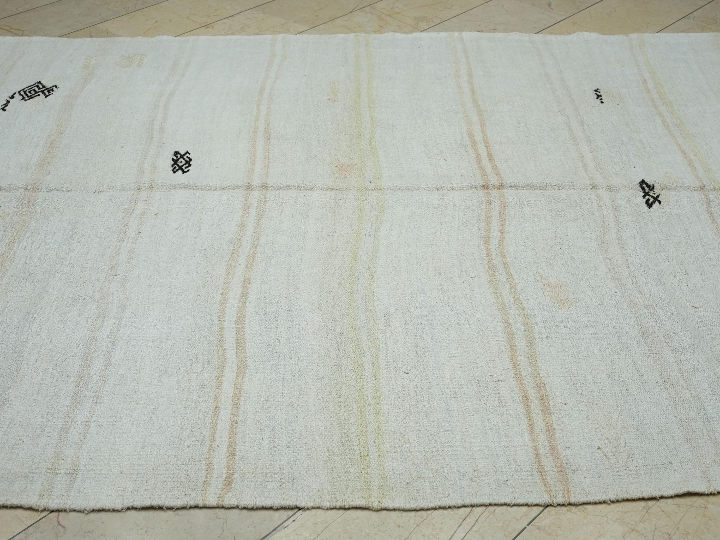 Artistic Embroidered Vintage Hemp Kilim Rug: Organic Stripe Pattern Rugs 7x13 Ft