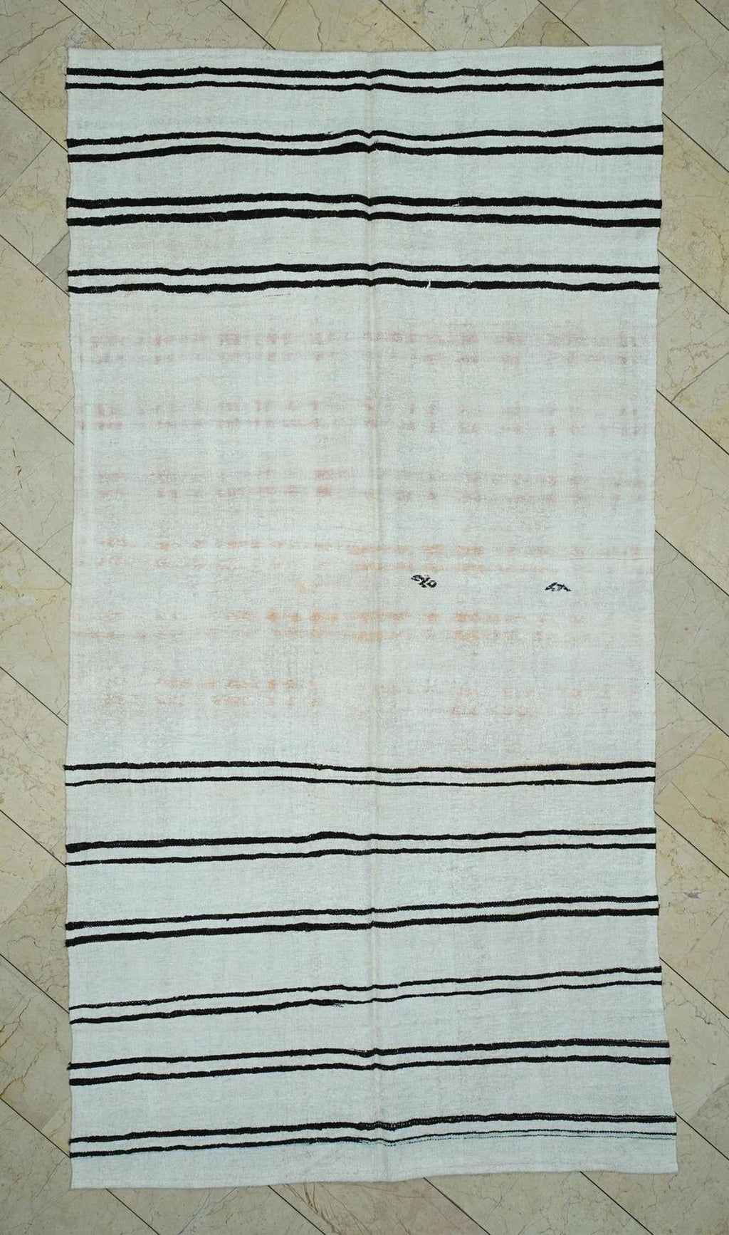 Abstract Flat Woven Hemp Kilim Rug: Mid-Century Modern Stripe Rugs 6x11 ft