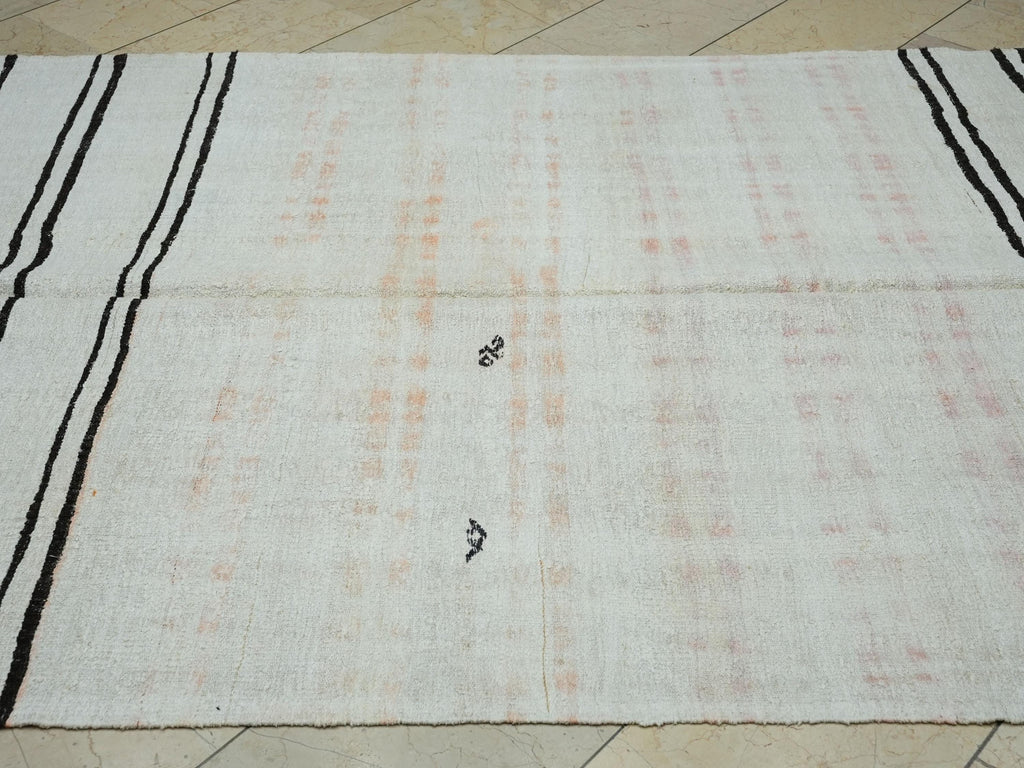 Abstract Flat Woven Hemp Kilim Rug: Mid-Century Modern Stripe Rugs 6x11 ft