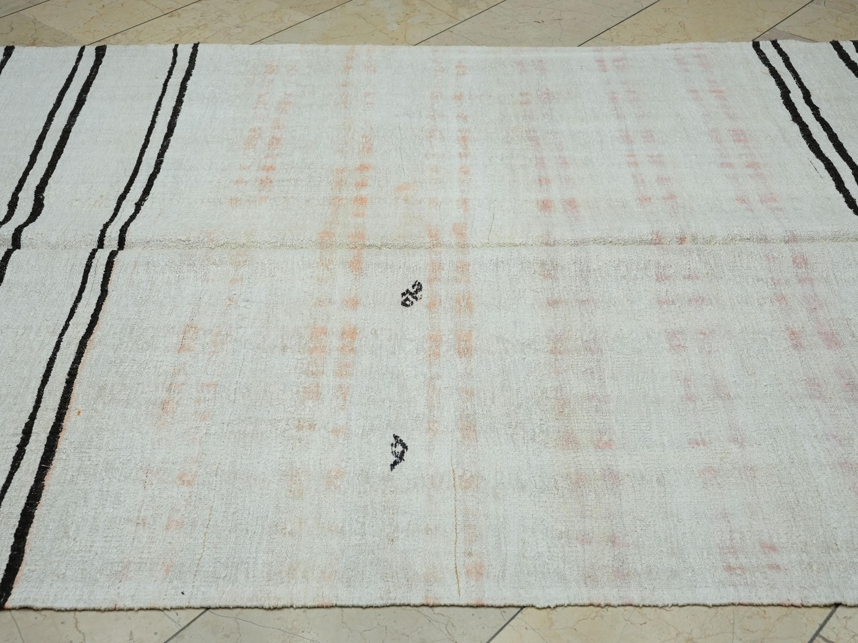 Abstract Flat Woven Hemp Kilim Rug: Mid-Century Modern Stripe Rugs 6x11 ft