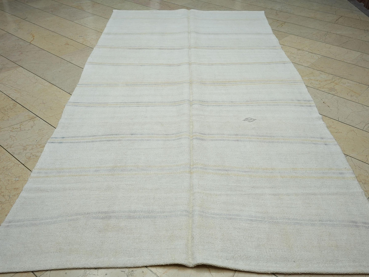 Farmhouse Decor Vintage Hemp Kilim Rug: Mid-Century Modern Stripe Rugs 6x11 ft