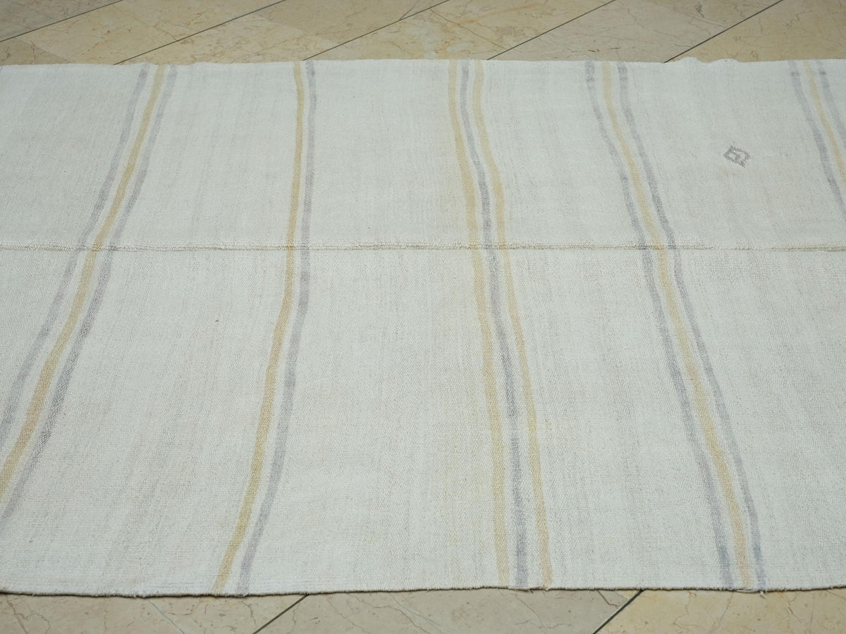 Farmhouse Decor Vintage Hemp Kilim Rug: Mid-Century Modern Stripe Rugs 6x11 ft
