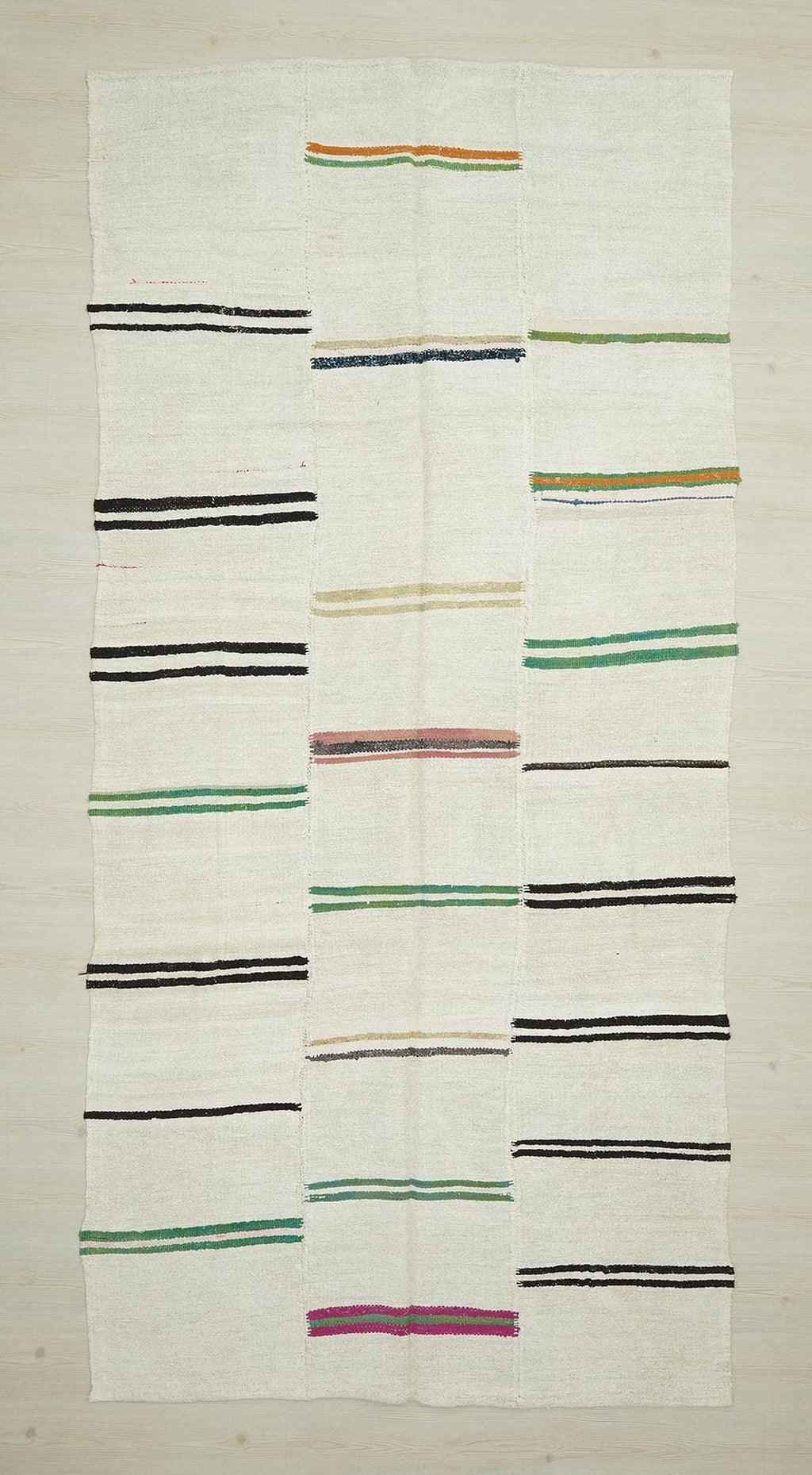 Vintage Hemp Kilim Rug: Broken Green Stripe Turkish Rugs 6x11 Ft