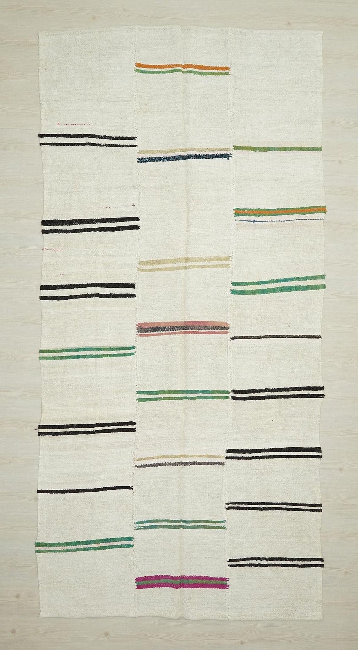 Vintage Hemp Kilim Rug: Broken Green Stripe Turkish Rugs 6x11 Ft