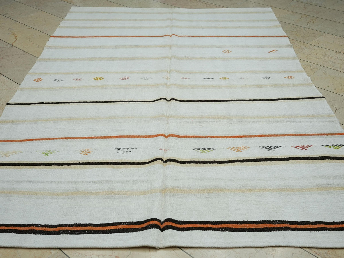 Vintage Hemp Kilim Rug: Minimalist Flat Woven, Mid-Century Modern Decor Rugs 6x9.3 Ft