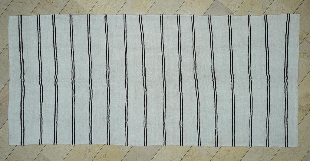 White Hemp Kilim Rug: Organic Turkish Flat Woven Rugs 5.6x12.5 Ft.