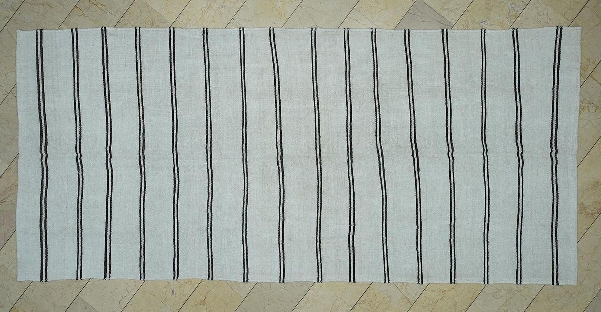 White Hemp Kilim Rug: Organic Turkish Flat Woven Rugs 5.6x12.5 Ft.