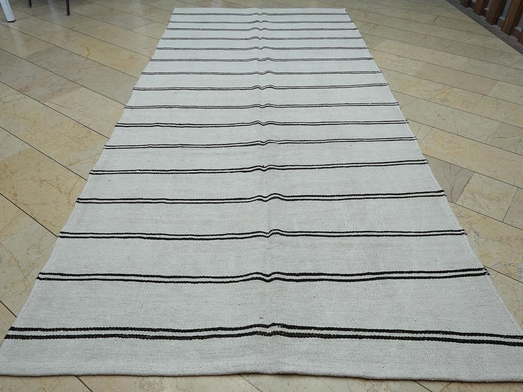 White Hemp Kilim Rug: Organic Turkish Flat Woven Rugs 5.6x12.5 Ft.
