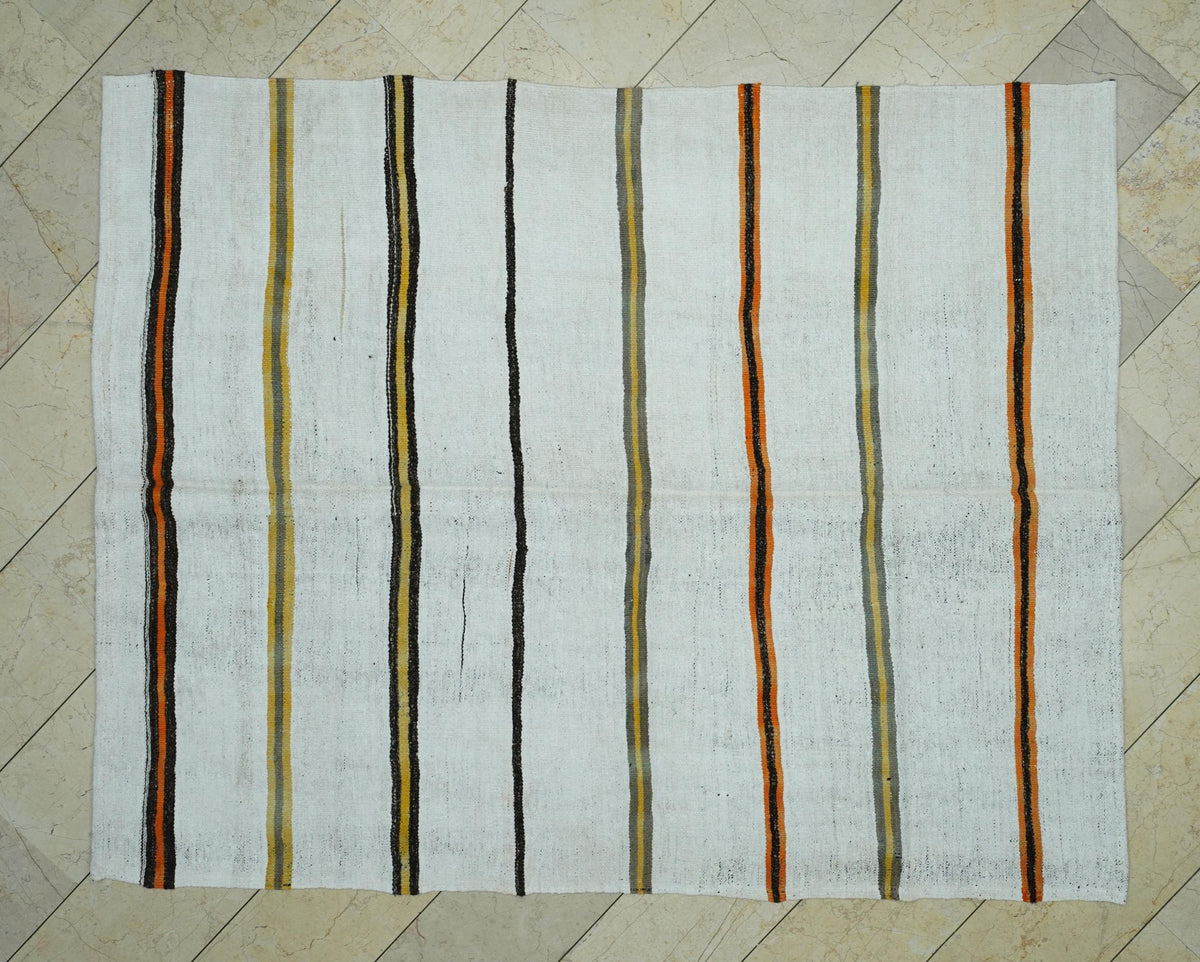Vintage Turkish Kilim Rug: Hemp & Wool Minimalist Decor Rugs, 6x7.5 ft.