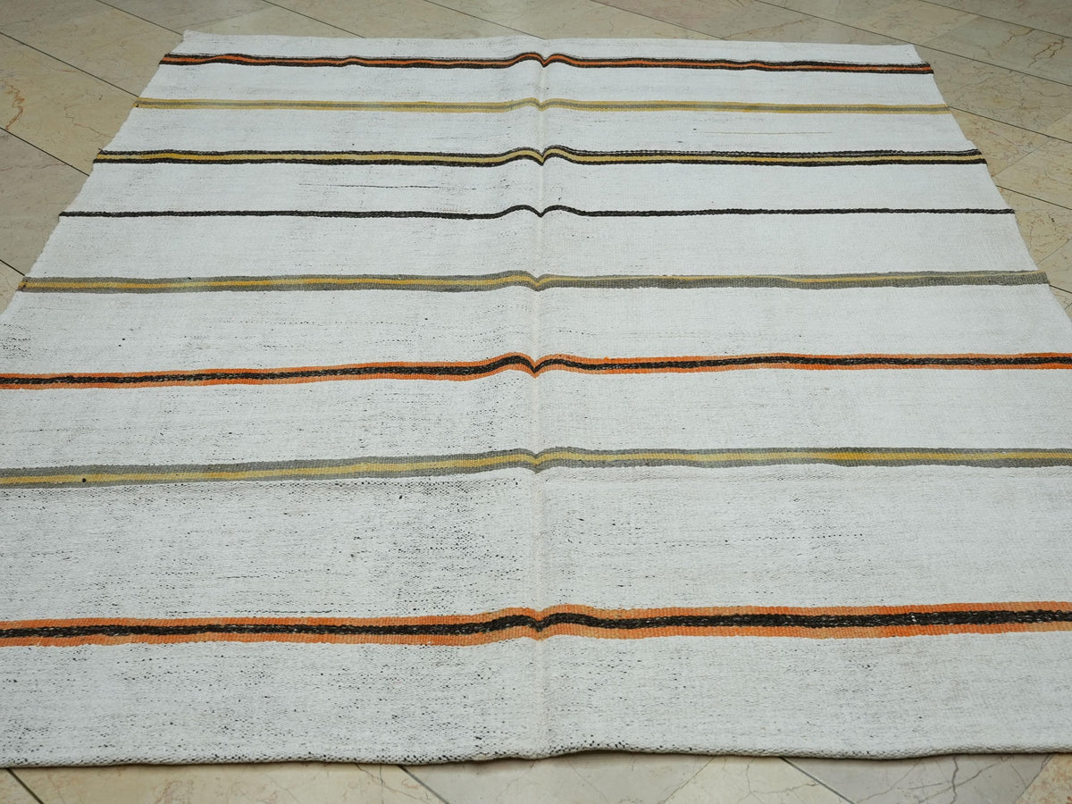 Vintage Turkish Kilim Rug: Hemp & Wool Minimalist Decor Rugs, 6x7.5 ft.