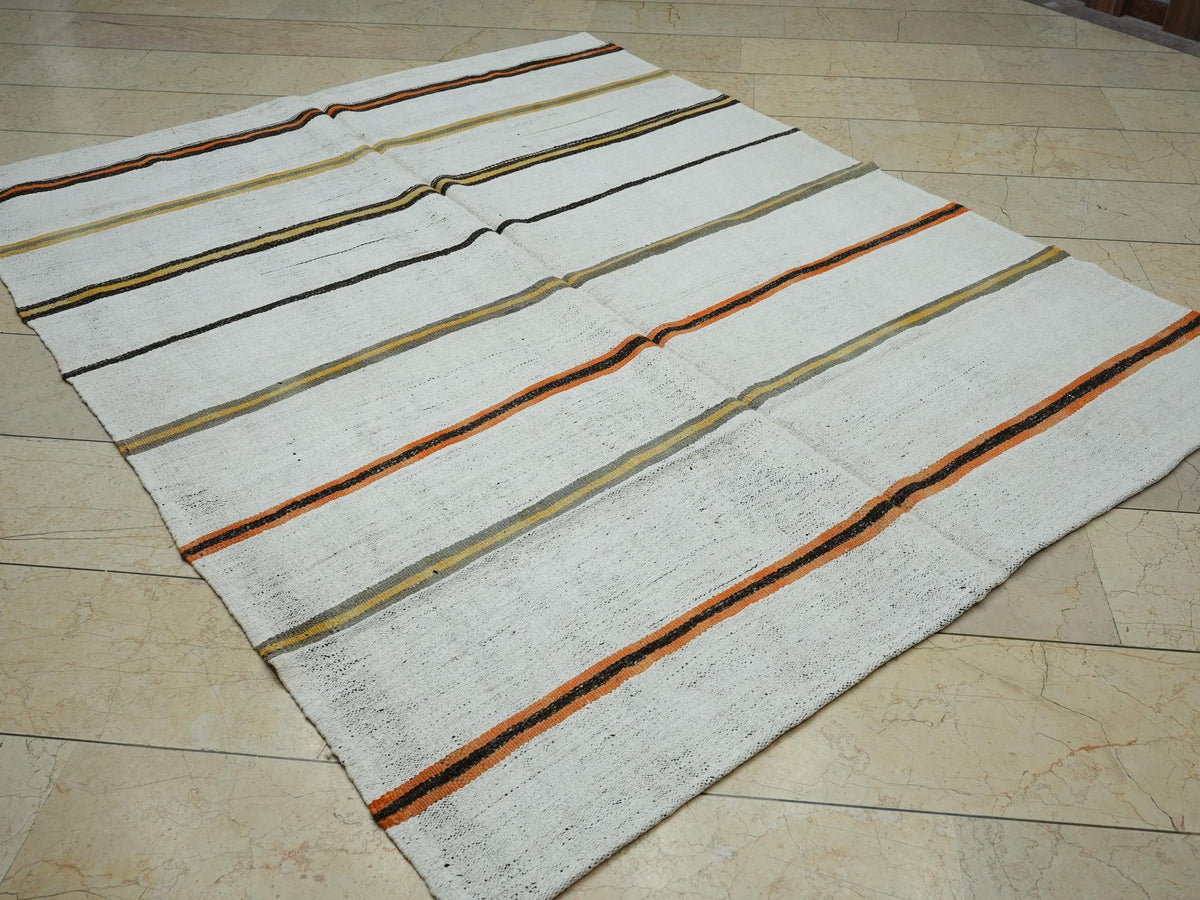 Vintage Turkish Kilim Rug: Hemp & Wool Minimalist Decor Rugs, 6x7.5 ft.