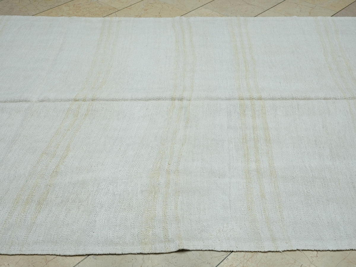 Eco-Friendly Minimalist Striped Vintage Hemp Kilim Rug: 5x8 Turkish Flat Woven Rugs.