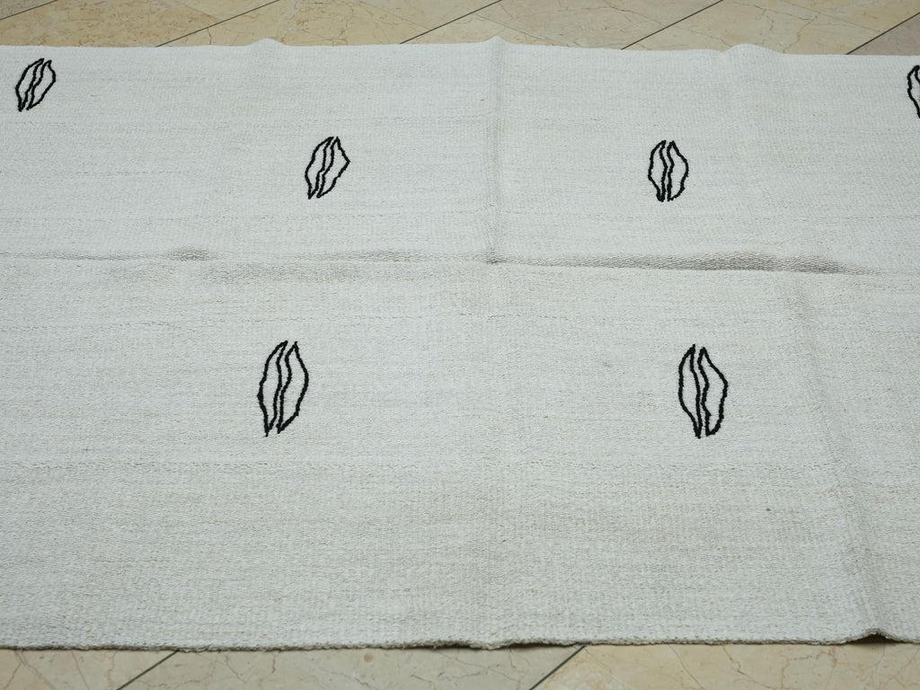 Turkish Hemp Kilim Rug: Vintage Black and White Flat Weave Rugs, 5x6.4 ft