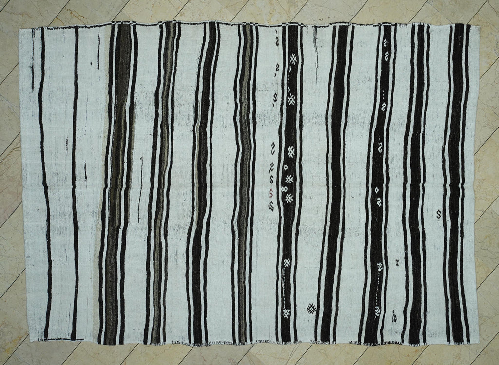 Striped Hemp Kilim Rug: 7x10 Vintage Turkish Flat Weave Rugs.