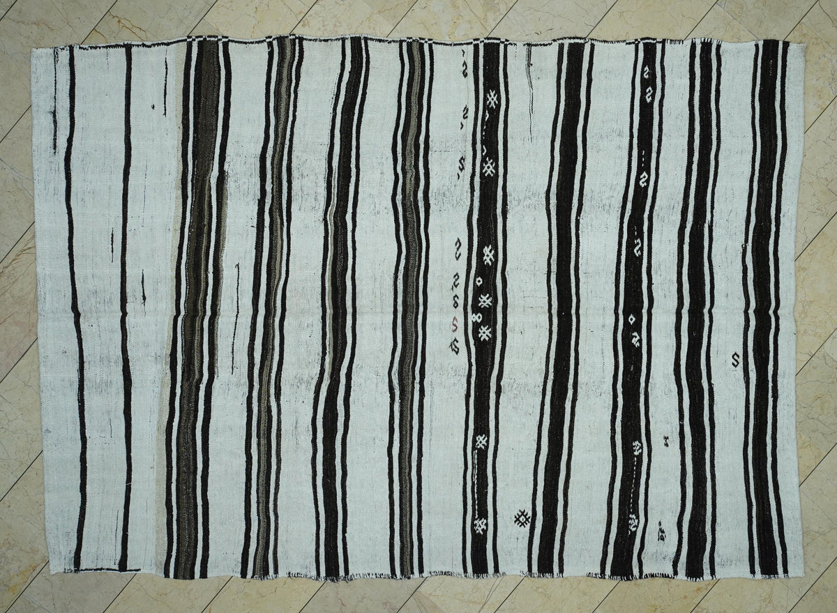 Striped Hemp Kilim Rug: 7x10 Vintage Turkish Flat Weave Rugs.