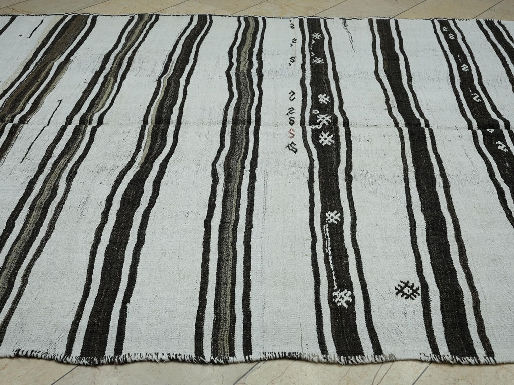 Striped Hemp Kilim Rug: 7x10 Vintage Turkish Flat Weave Rugs.