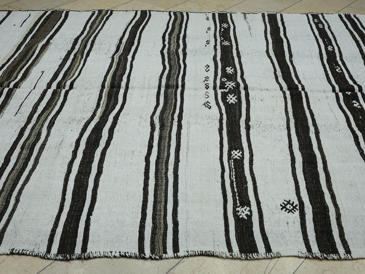 Striped Hemp Kilim Rug: 7x10 Vintage Turkish Flat Weave Rugs.