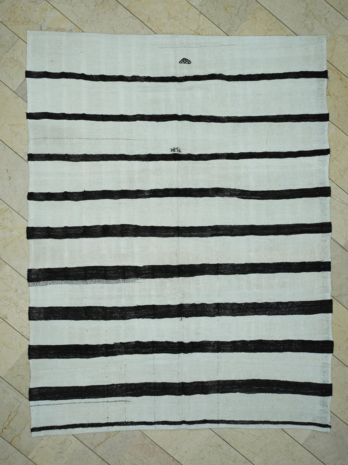 7x9 Summer Decor: Vintage Turkish Hemp Kilim Rug Flat Weave Primitive Stripe Rugs.