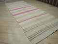 Minimalist Hidden Stripe Organic Hemp Kilim Rug,5.3x12.8 Ft,Handmade Primitive Decor Rugs