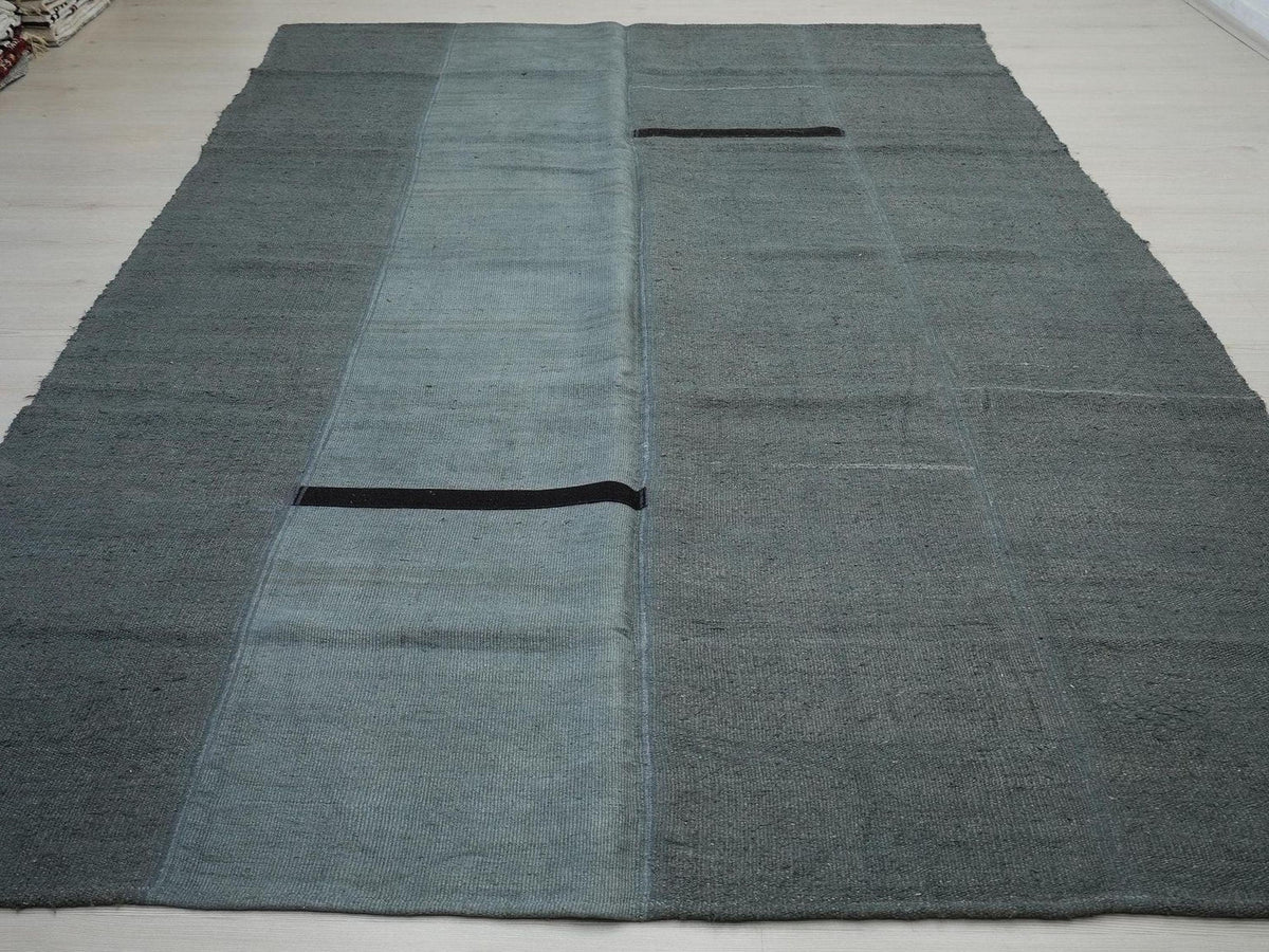 Gray Hemp Kilim Rug (7"x10,6" Feet): Vintage Turkish Minimalist Decor