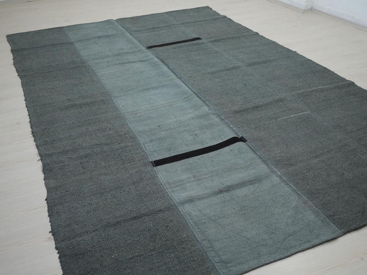 Gray Hemp Kilim Rug (7"x10,6" Feet): Vintage Turkish Minimalist Decor