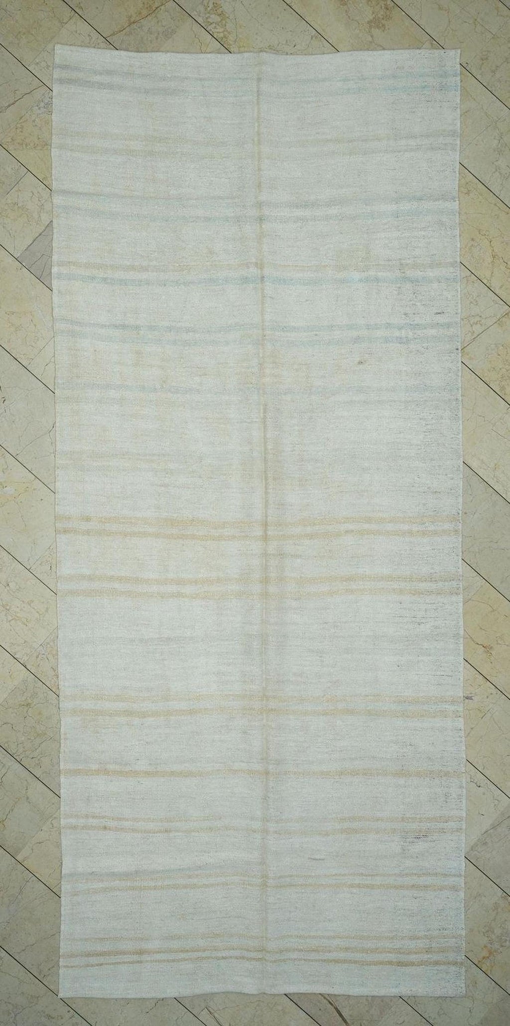 Neutral Turkish Striped Hemp Kilim Rug: 5.6x12.7 Feet,Large Handmade Rugs.