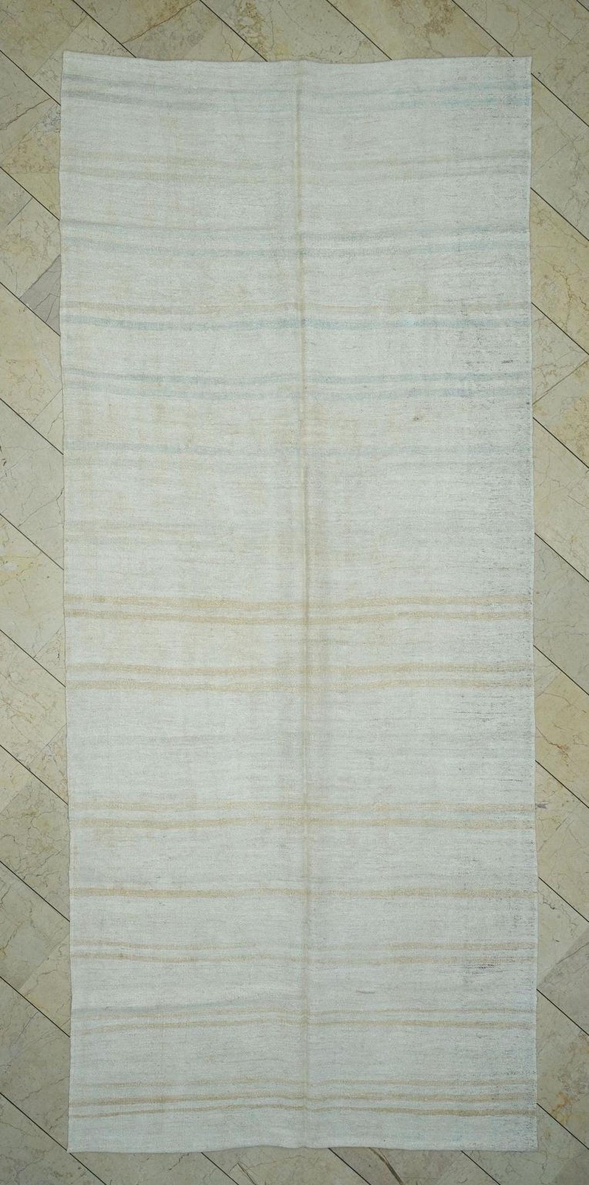 Neutral Turkish Striped Hemp Kilim Rug: 5.6x12.7 Feet,Large Handmade Rugs.