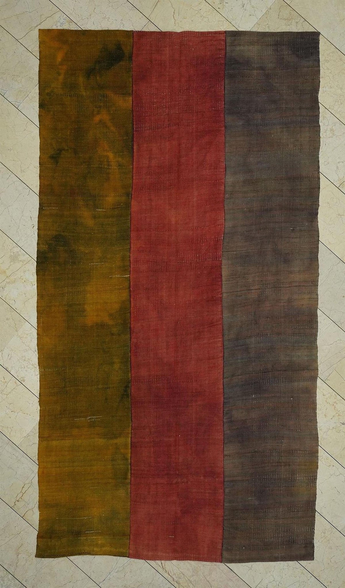 Old Handwoven Turkish Kilim Rug: Green,Red,Purple Antique Wool Rugs, 5,9"x10,7" Feet.