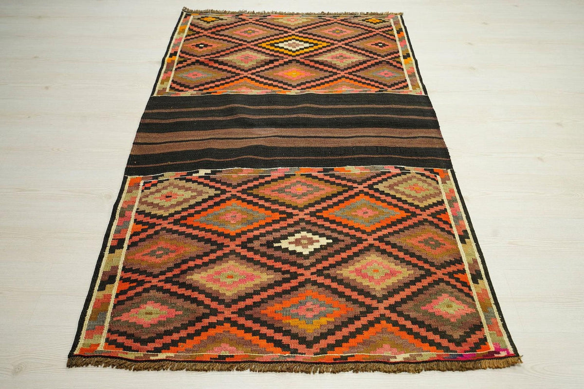 Antique Turkish Kilim Rug: Handwoven Wool, Rare Design Wall Hanging Rugs 3.4x6 ft.