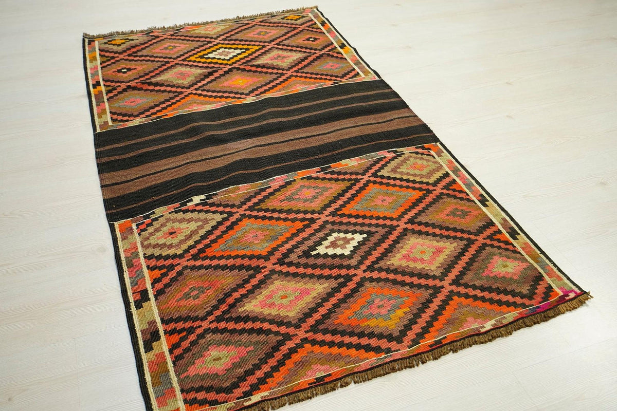 Antique Turkish Kilim Rug: Handwoven Wool, Rare Design Wall Hanging Rugs 3.4x6 ft.