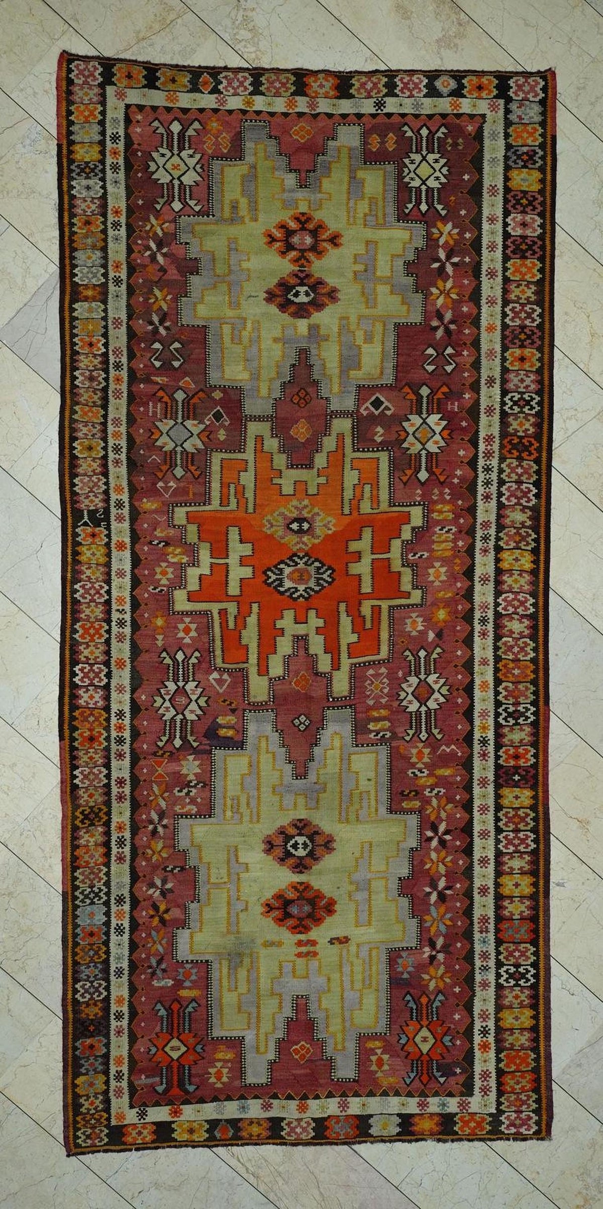 Vintage Turkish Kilim Rug: 5.3"x11.6" Flat Weave Wool Rugs