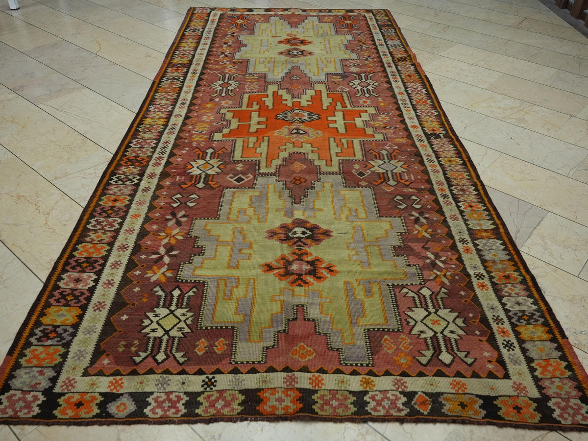 Vintage Turkish Kilim Rug: 5.3"x11.6" Flat Weave Wool Rugs