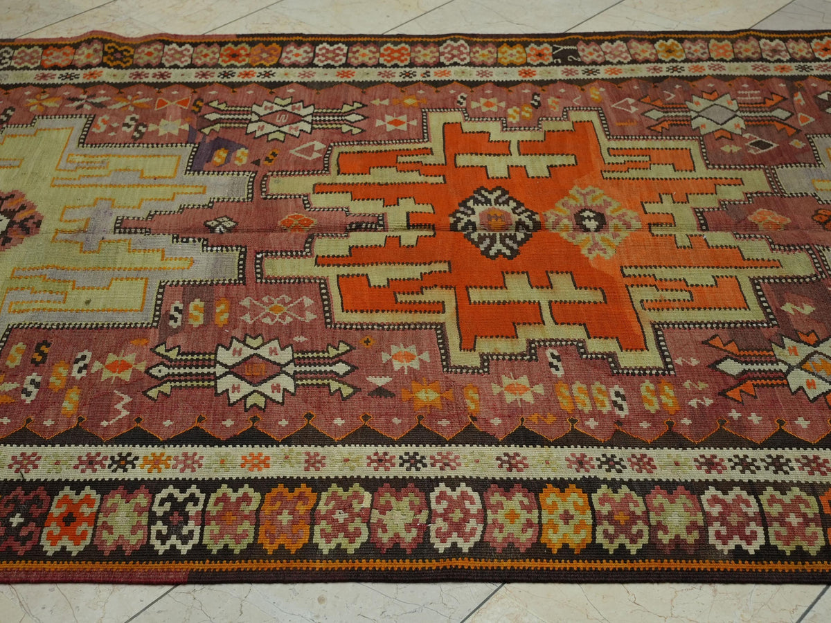 Vintage Turkish Kilim Rug: 5.3"x11.6" Flat Weave Wool Rugs