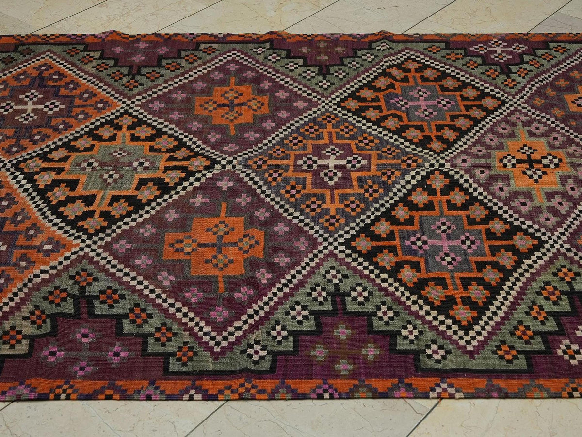Turkish Wool Kilim Rug: 5x11.8 ft, Vintage Embroidered Colorful Rugs.