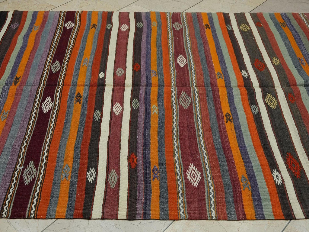Life Striped Turkish Kilim Rug: 5,2x8,8 Ft, Flat Weave Wool Unique Rugs.