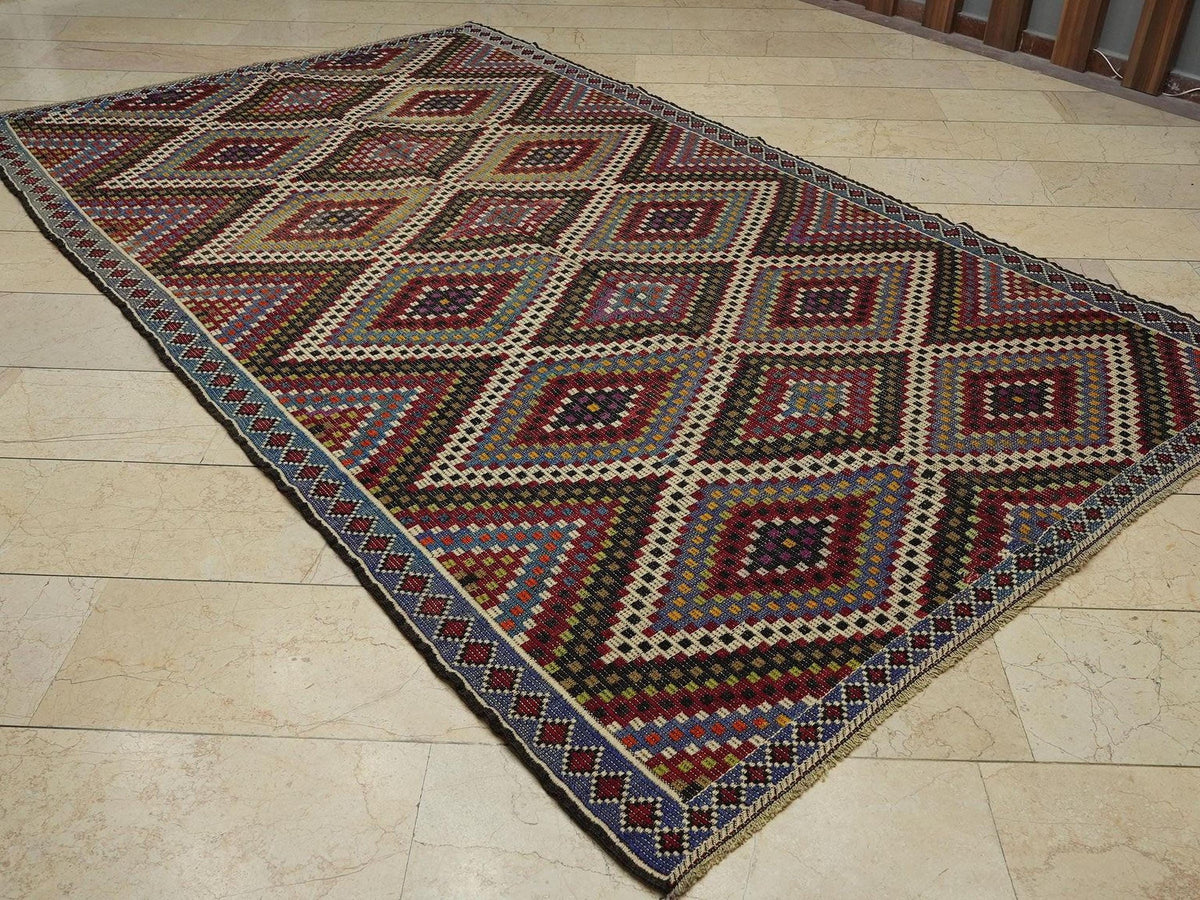Turkish Wool Kilim Rug: 6x10 Colorful Vintage  Anatolian Rugs,Home Living Decor.