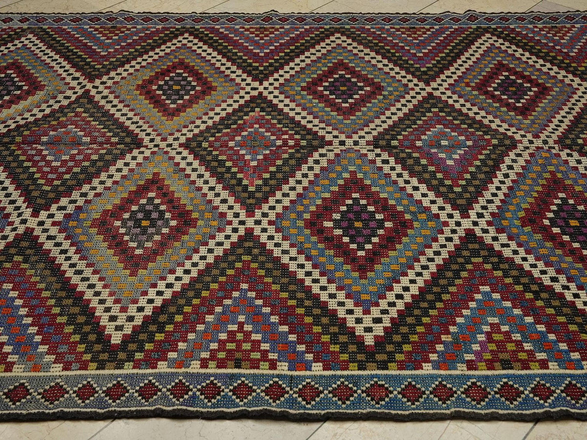Turkish Wool Kilim Rug: 6x10 Colorful Vintage  Anatolian Rugs,Home Living Decor.