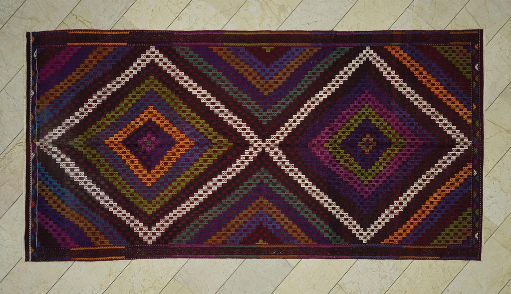 Colorful Cicim Kilim Rug: 5.5"x10.9" Handwoven Turkish Rugs