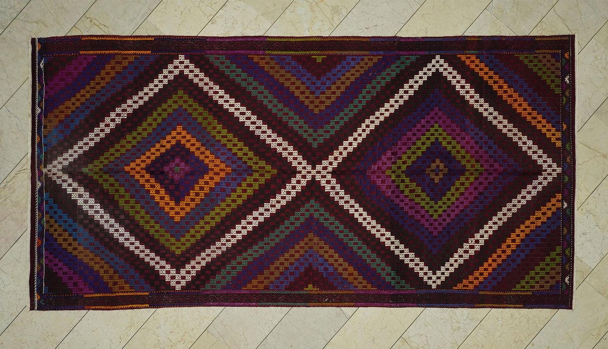 Colorful Cicim Kilim Rug: 5.5"x10.9" Handwoven Turkish Rugs