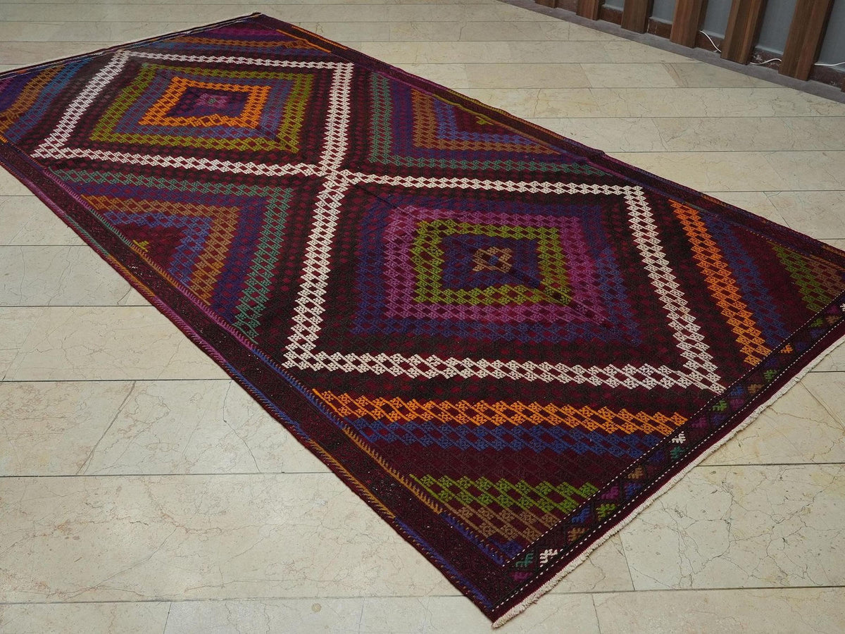 Colorful Cicim Kilim Rug: 5.5"x10.9" Handwoven Turkish Rugs