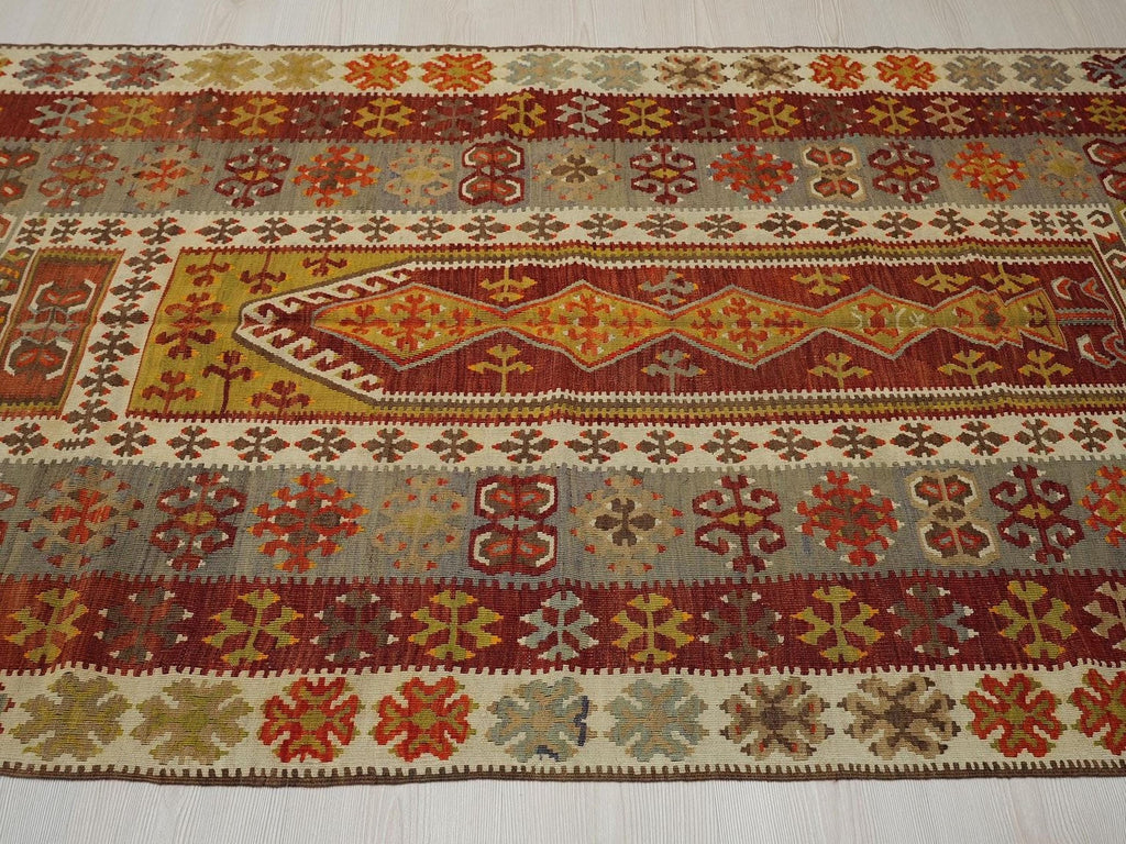 Antique Turkish Kilim Rug: 4x6 Handwoven Wool Anatolian Decor